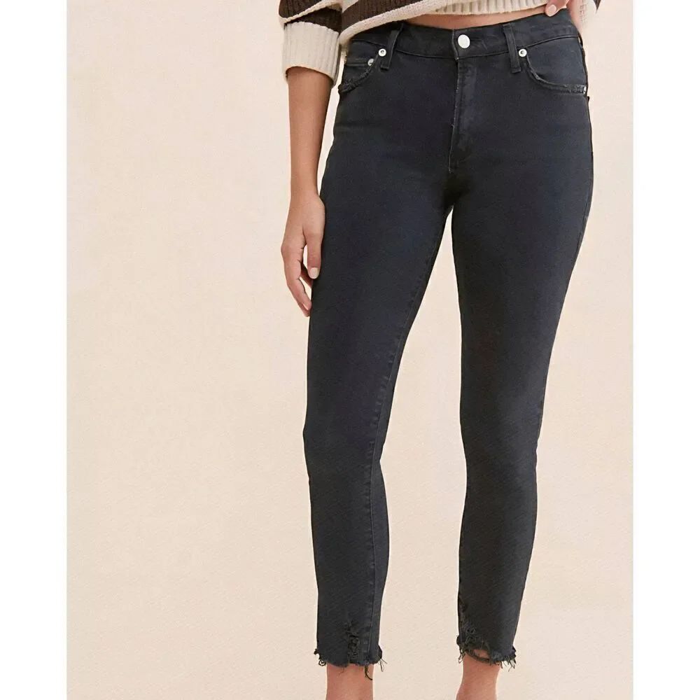 AGOLDE Jeans Womens 25 Black Toni Slim Mid Rise Raw Hem Organic Cotton Stretch